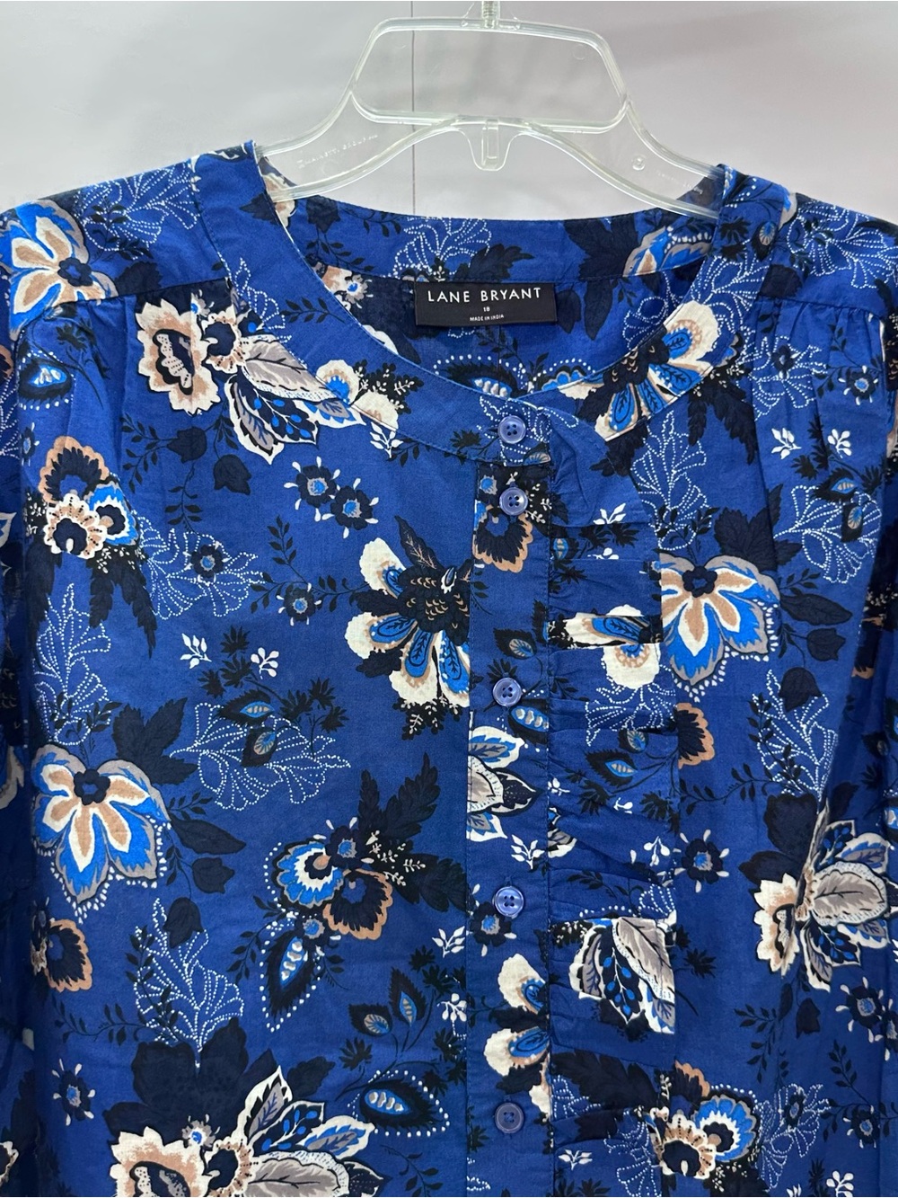 Lane Bryant Royal Blue Floral Button-Up Blouse - Picture 2 of 9